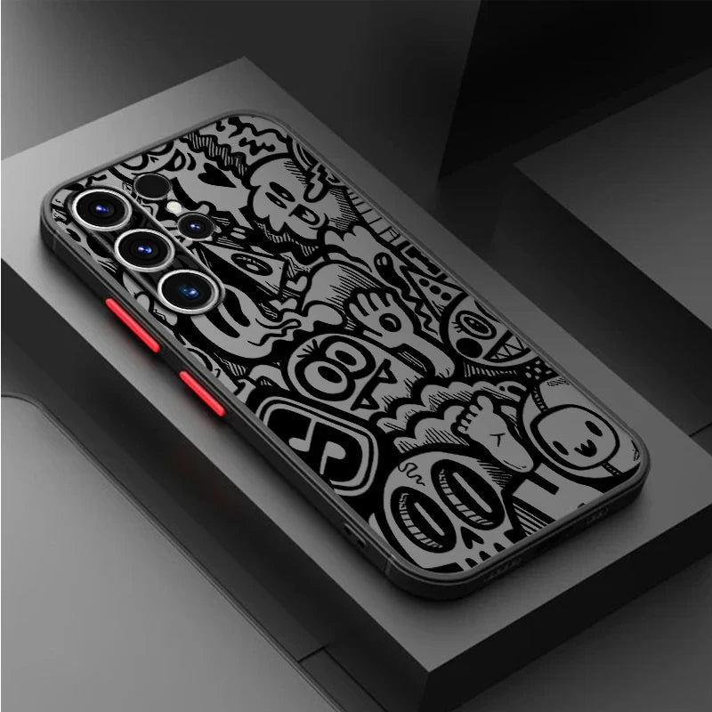 Black Graffiti Case for Samsung Galaxy S26 S21 S25 Ultra S23 FE S24 Plus Note 20 Ultra 10+ S20 FE S22 Funda Back Phone Cover