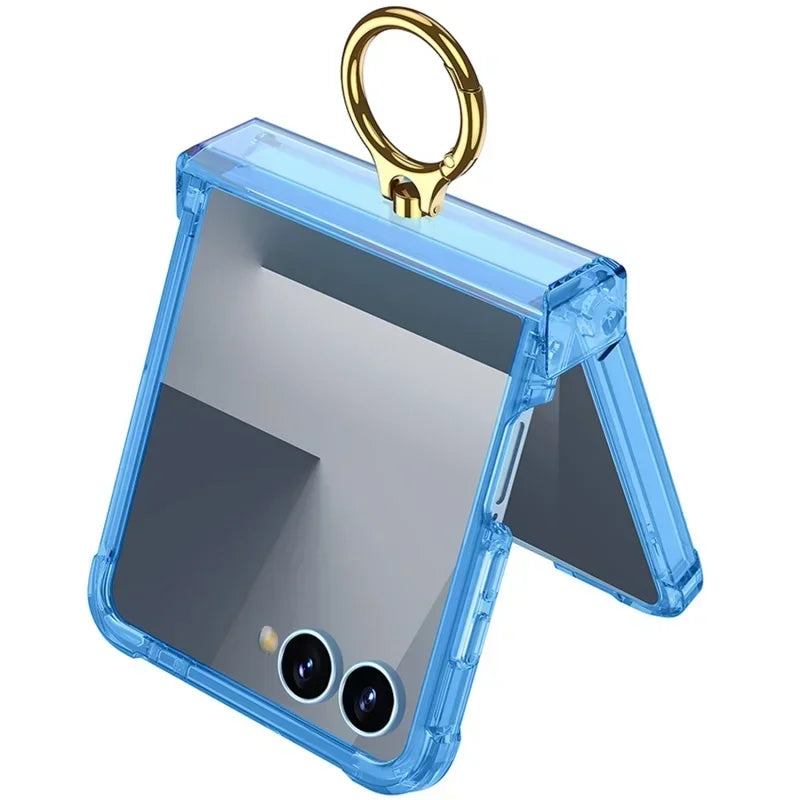 Luxury Ring Holder Airbag Hinge Protection Phone Case For Samsung Galaxy Z Flip 8 6 5 Z Flip7 FE Flip8 Antifall Shockproof Cover
