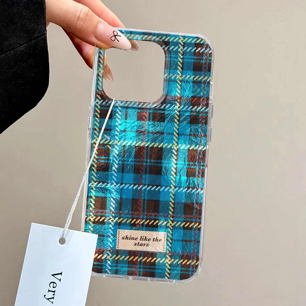 ﻿Winter Brown Lattice Grid Pattern Women Gilrs Phone Case for Samsung Galaxy S25 S24 S23 S22 S21 S20 FE Plus Ultra Shell Cover