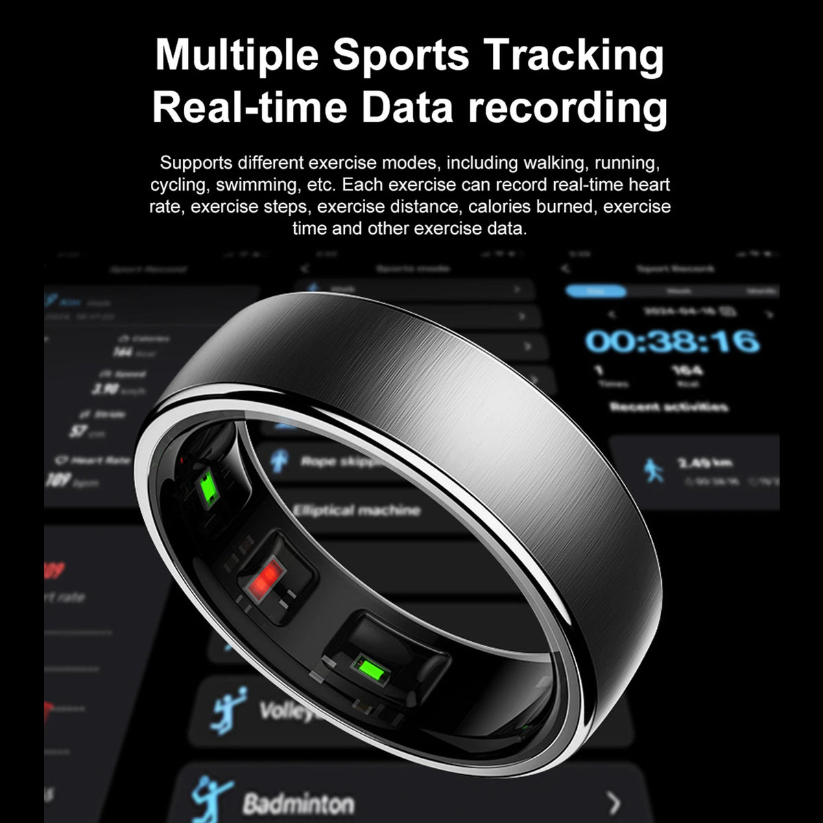 Smart Ring Men Women, Heart Rate and Blood Oxygen Monitor, Calorie Movement Tracking,IP68 & 5ATM Waterproof, Multi-sport Mode