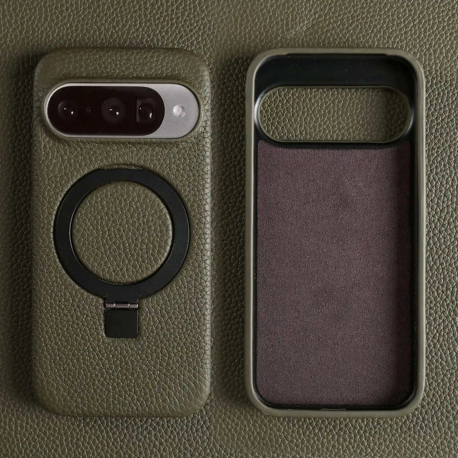 Magnet Ring Stand Phone Case For Google Pixel 10 Pro 9Pro 8A 7Pro 6pro 5A Cover Genuine Leather Case Magnetic Back Cover Cases