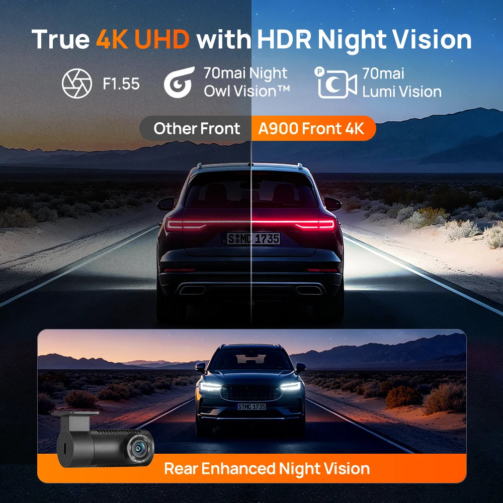 【New】70mai Dash Cam A900 Dual 4K Dual HDR f/1.55 Aperture Supercapacitor Wi-Fi 6 GPS Max 512GB 4G LTE Cloud Car DVR 70mai A900