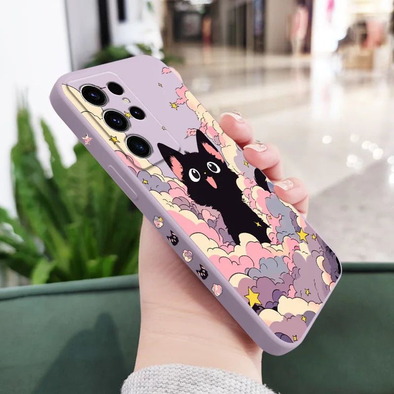 Cloud Colorful Cat Phone Case For Samsung Galaxy S25 S24 S23 S22 S21 S20 S10 S10E Ultra Plus FE Note 20 Ultra 10 Plus Cover