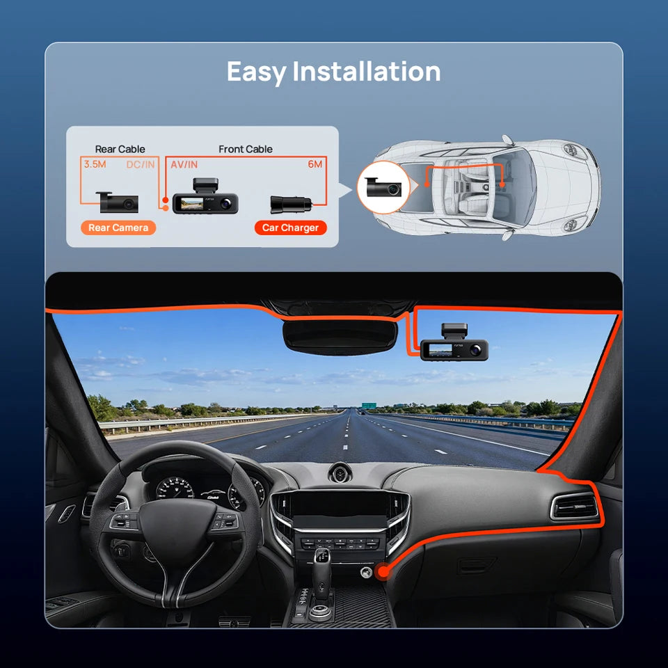 70mai T800E 3-Channel Dash Cam, 4K HDR f/1.55 Built-in GPS Voice Control, Supercapacitor 24H Parking Mode 3-in-1 Car Camera