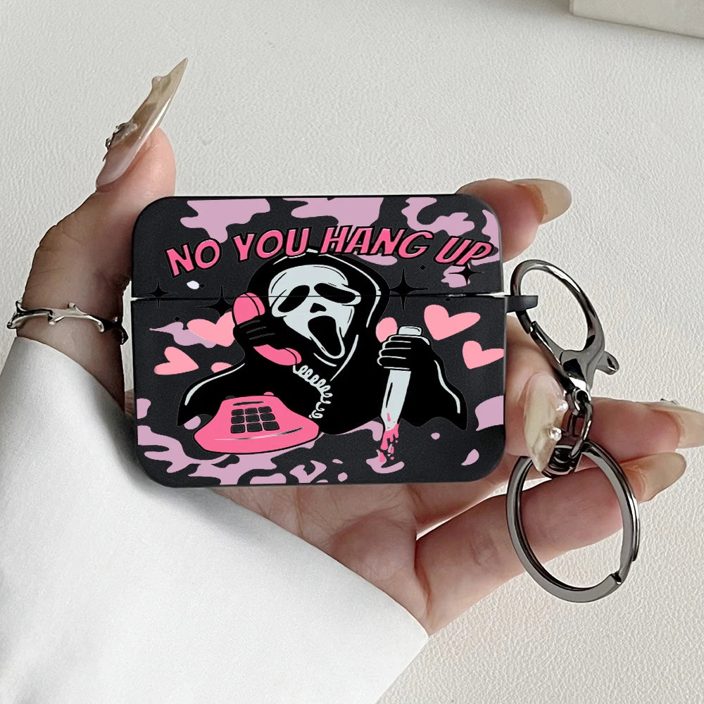 Pink Ghostface Hard Earphone Case for AirPods 1or2, 3, 4, Pro2/Pro Case Stylish Bluetooth Headset Protective Cover with Keychain