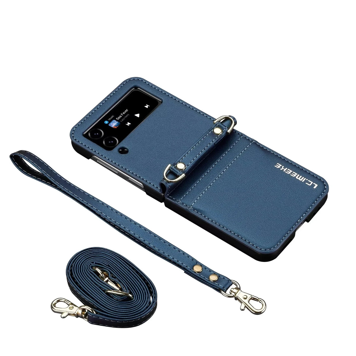 Crossbody Cards Solt Wallet Leather Case For Samsung Galaxy Z Flip 8 7 FE 6 5 4 3 5G Flip6 Flip7 Hand Strap Lanyard Pocket Cover