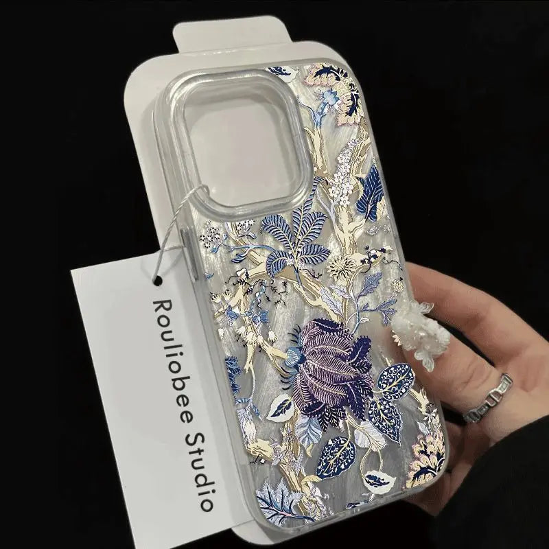 Fashion Retro Artistic Flower Phone Case For iPhone 17 16 15 14 13 12 11 Pro Max XR XS MAX 7 8 PLUS INS Shake Proof Laser Cover