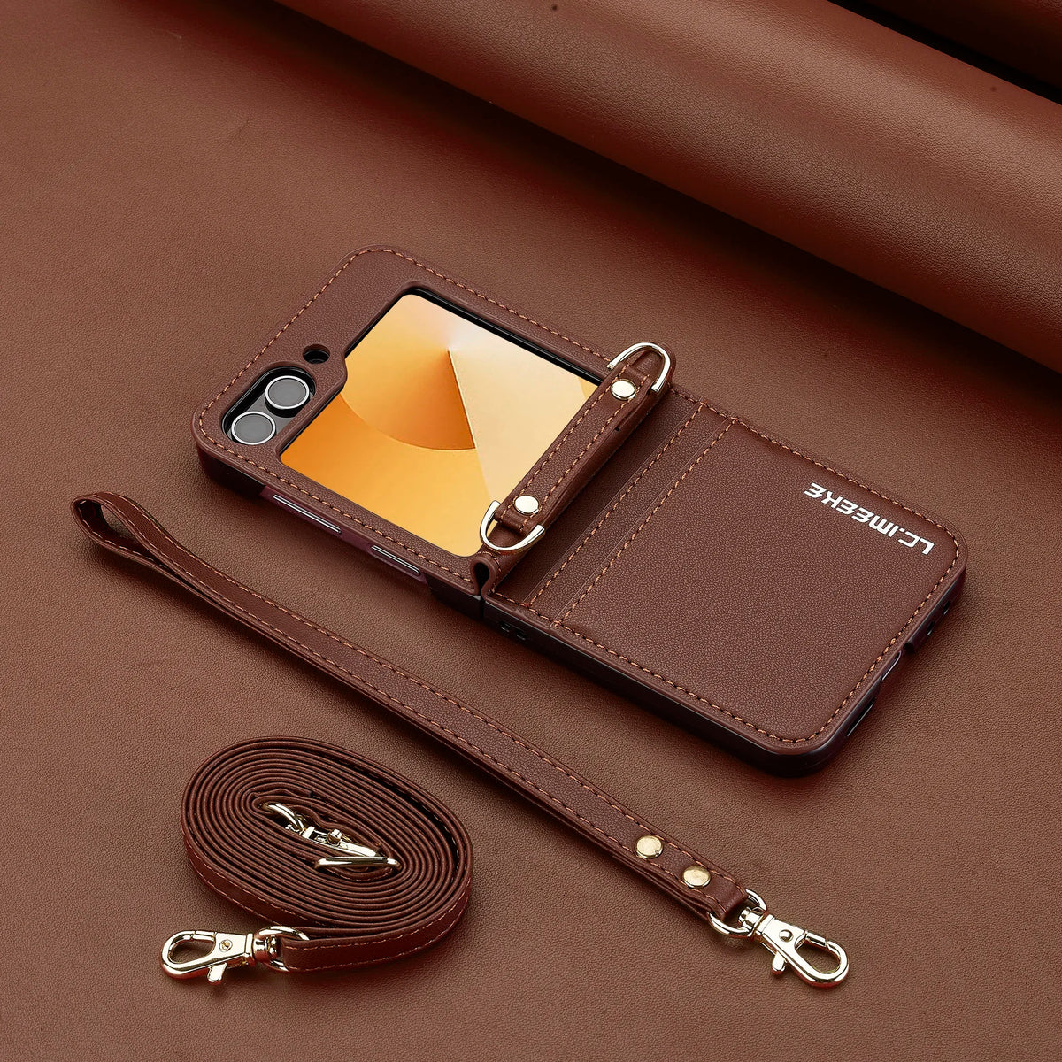 Luxury Crossbody Cards Solt Wallet Leather Case for Samsung Galaxy Z Flip 8 Flip7 Flip 6 5 4 Hand Strap Lanyard Pocket Cover