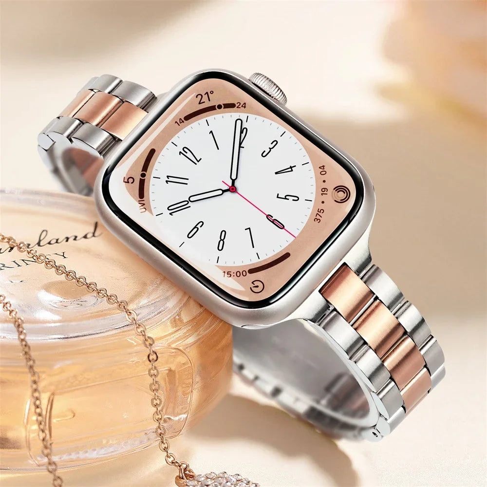 Stainless steel band for apple watch strap series 10 46mm 44mm 45mm 40mm 42-38-41mm Slim Metal bracelet 49mm iwatch 8 7 6 SE 5 9