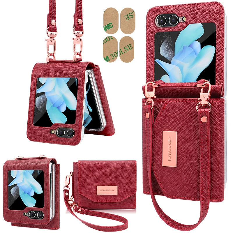 Girls Hand Strap Wallet Leather Phone Case Fit For Samsung Galaxy Z Flip 8 Flip7 6 5 4 3 5g Flip5 Flip4 Flip3 Holder Phone Cover