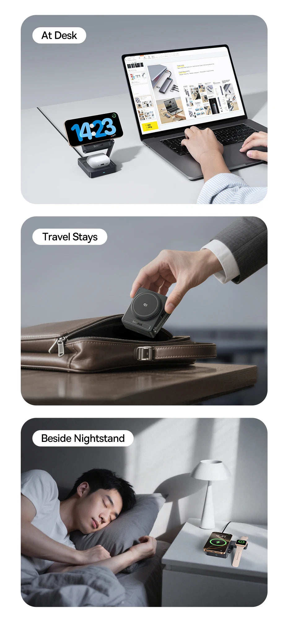 Baseus 3 in 1 Magnetic Wireless Charger Qi2.2 25W Fast Charging For iPhone 17 16 15 14 Apple Watch Earbuds AirPods Pro iWatch