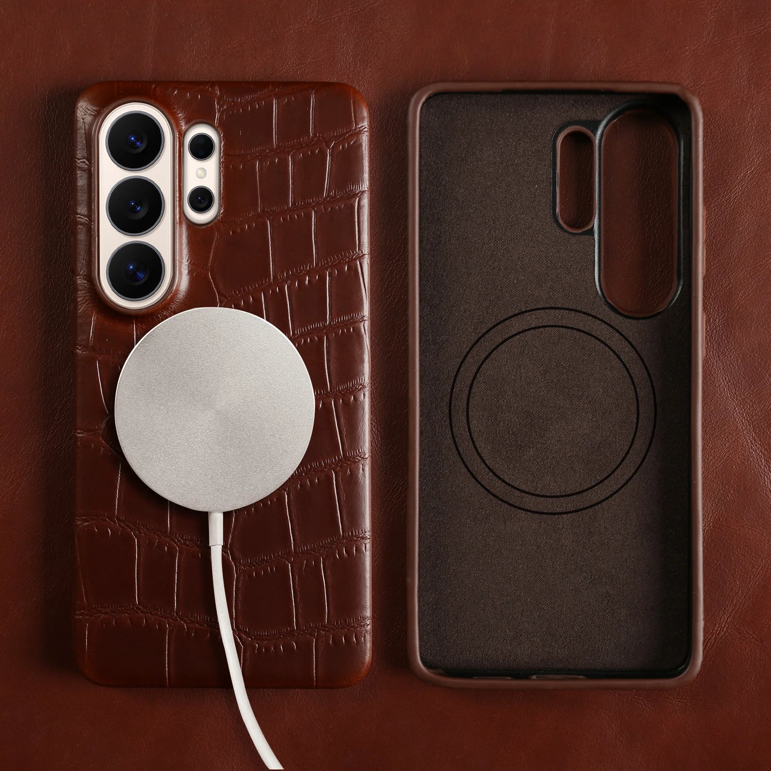 For Magsafe Magnetic Genuine Leather Case For Samsung Galaxy S26 Ultra S25 FE S24 Plus S23 S22 Ultra Phone Back Cover Case Coque