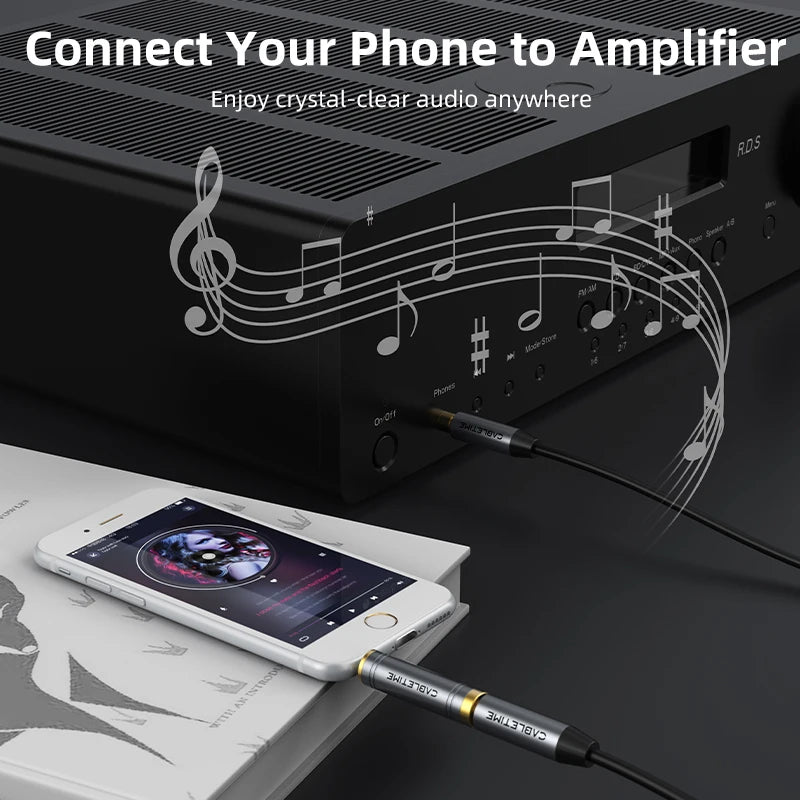 CABLETIME Aux 3.5mm to 6.35mm Audio Adapter 3.5mm Male to 6.35mm Female Video Converter for Phone Mic Computer