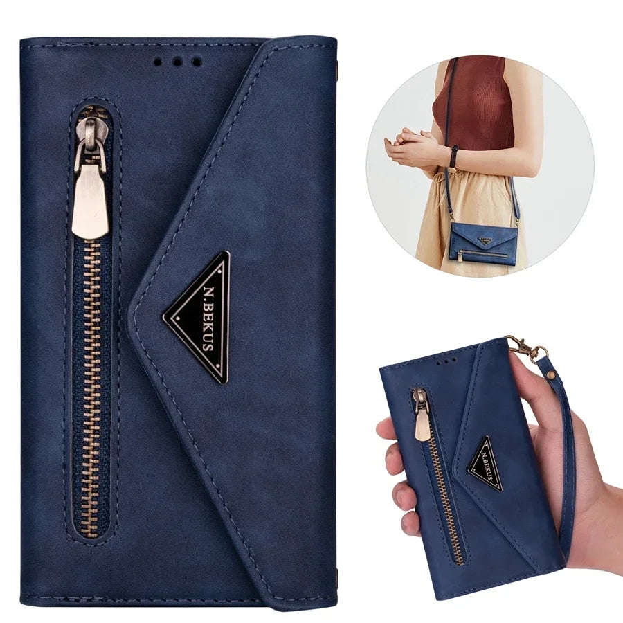 Wallet Multi-card Zipper Flip Leather Case For Samsung Galaxy S25 Ultra S24 Plus S23 S22 S21 S20 FE A13 A14 A51 A52 A53 A54 A71
