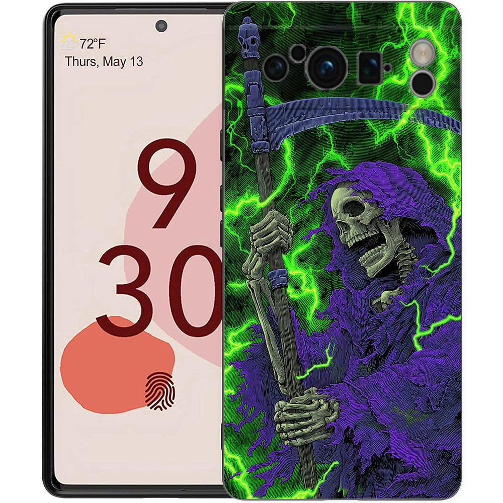 Grim Reaper Skull Phone Case For Google Pixel 10A 10 9 8 7 6 Pro XL 9A 8A 6A 7A 5G Soft Shockproof TPU Black Cover