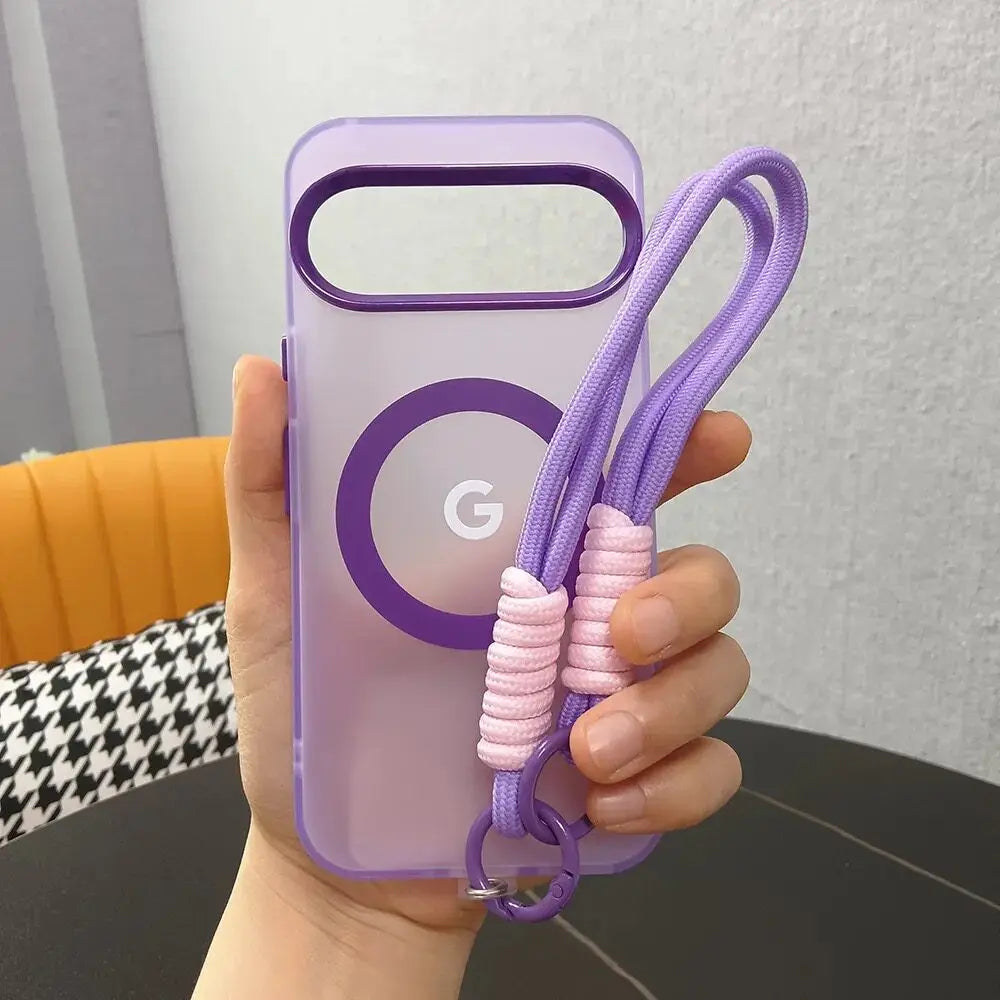 Matte for Magsafe Hand Wrist Strap Case for Google Pixel 10 9 Pro XL 8 9A 8A Magnetic Lanyard Candy Color Shockproof Cover
