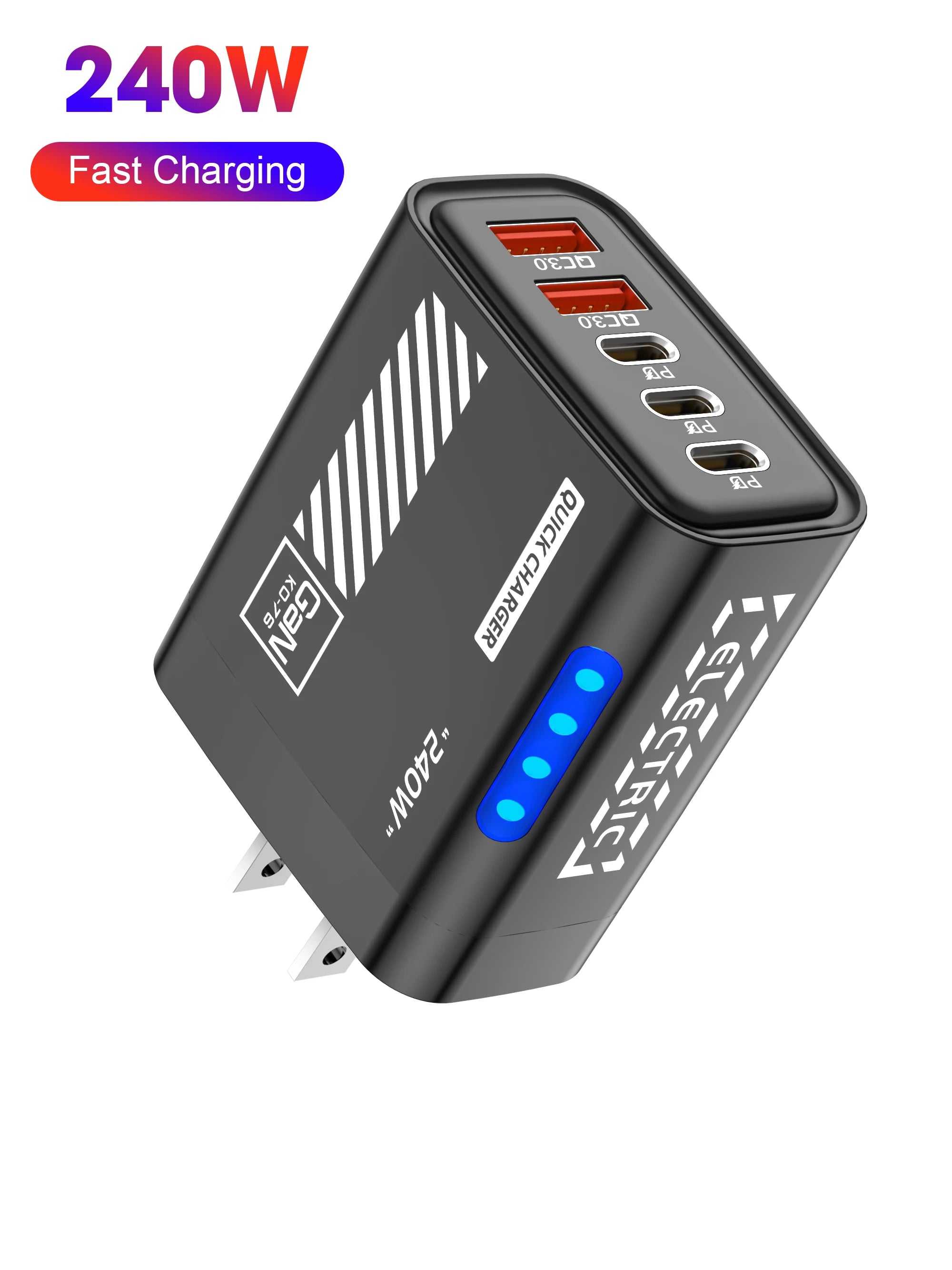 5 Port GaN USB C Charger 240W PD Fast Charging Adapter For iPhone 17 16 15 Pro Samsung Xiaomi Huawei Laptop Desktop PD Charger