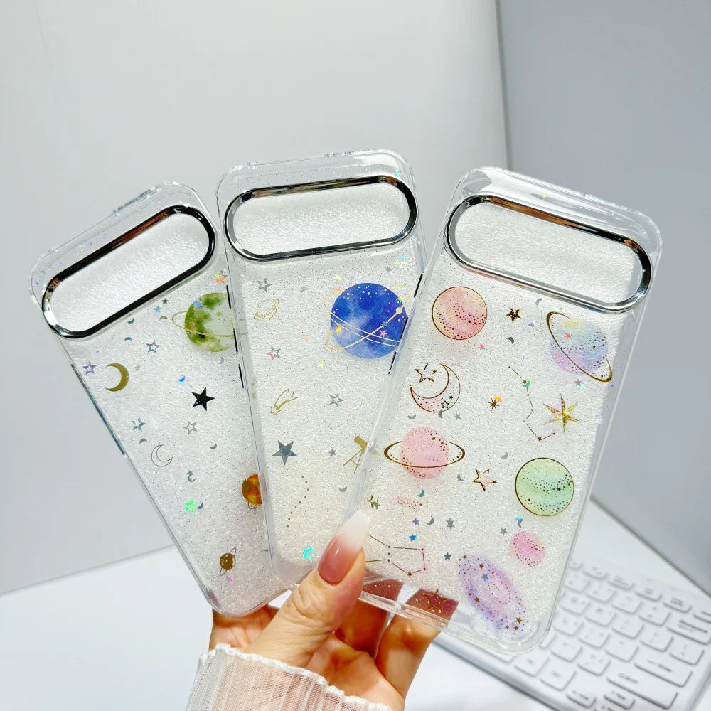 Glitter Star Planet TPU Cases For Google Pixel 10 Pro XL 9A 8A Pro Transparent PC Drop Glue Cover for Google Pixel 10 9 Pro XL