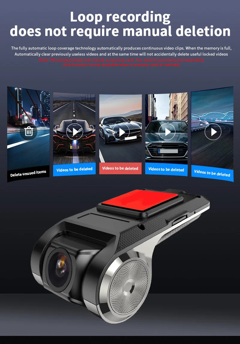 720P USB Dash Cam with ADAS & 170° Wide Angle – HDR/WDR Night Vision for Android Car Player