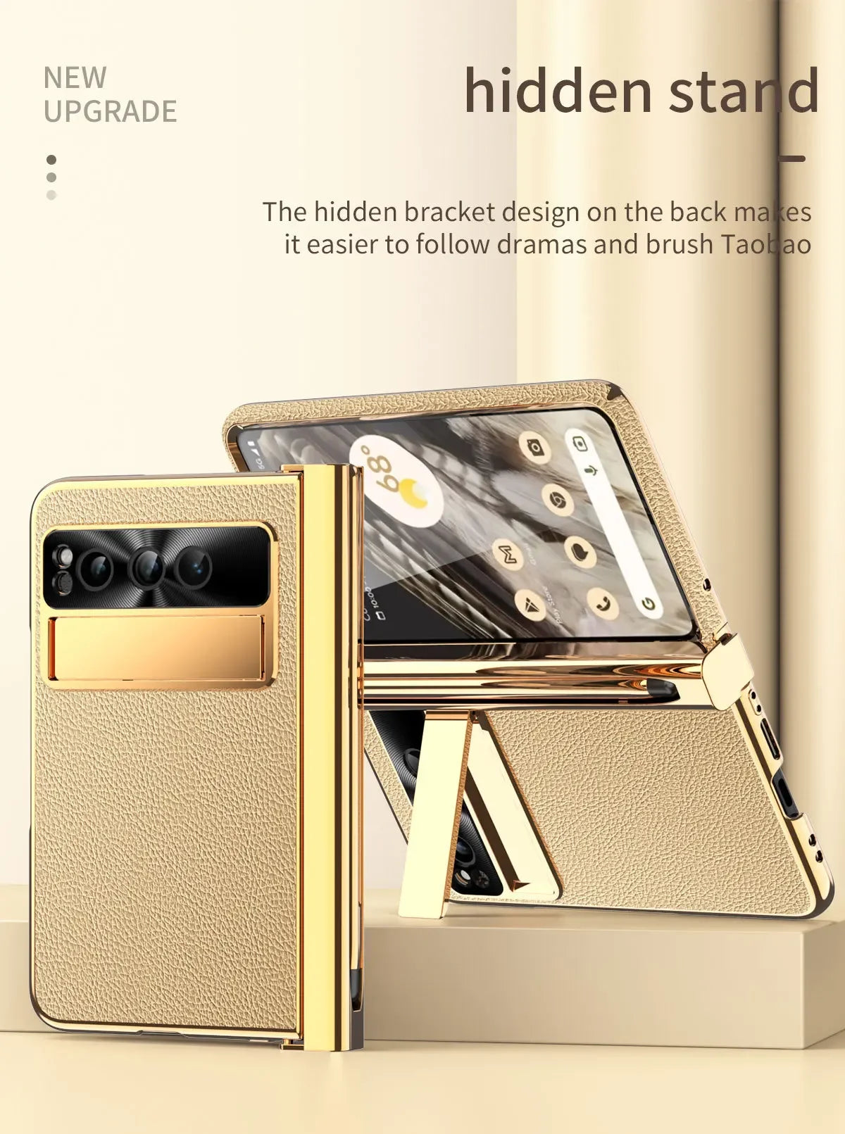 Phone case For Google Pixel Fold Plain Leather Plating Bracket Double Hinge with Pen Shell Film All-inclusive Protective Case