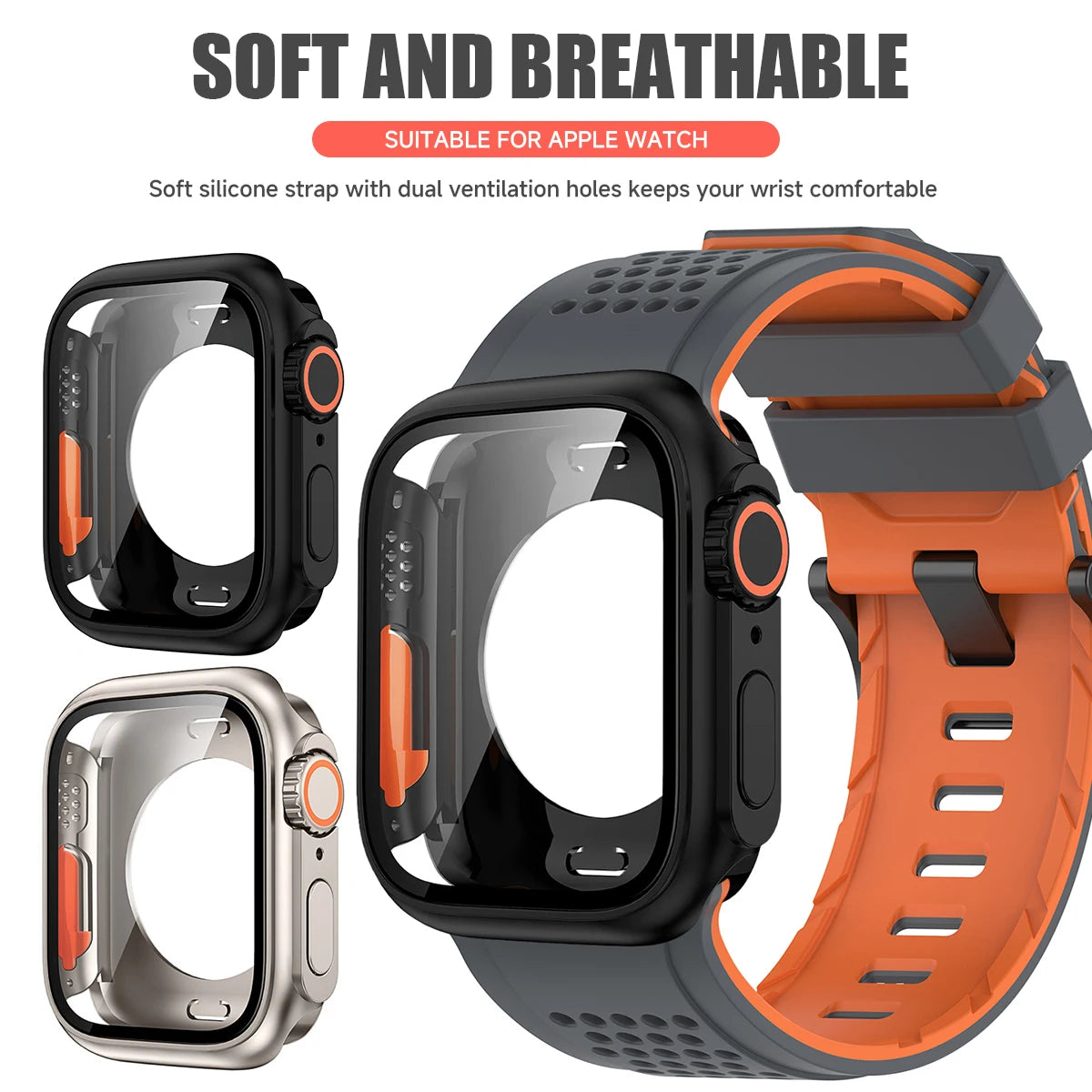 Silicone Band PC Case+Strap Screen Protective Cover for Apple Watch 11 10 9 8 7 6 SE3 46mm 44mm 45mm Change To Ultra 3/2 49mm