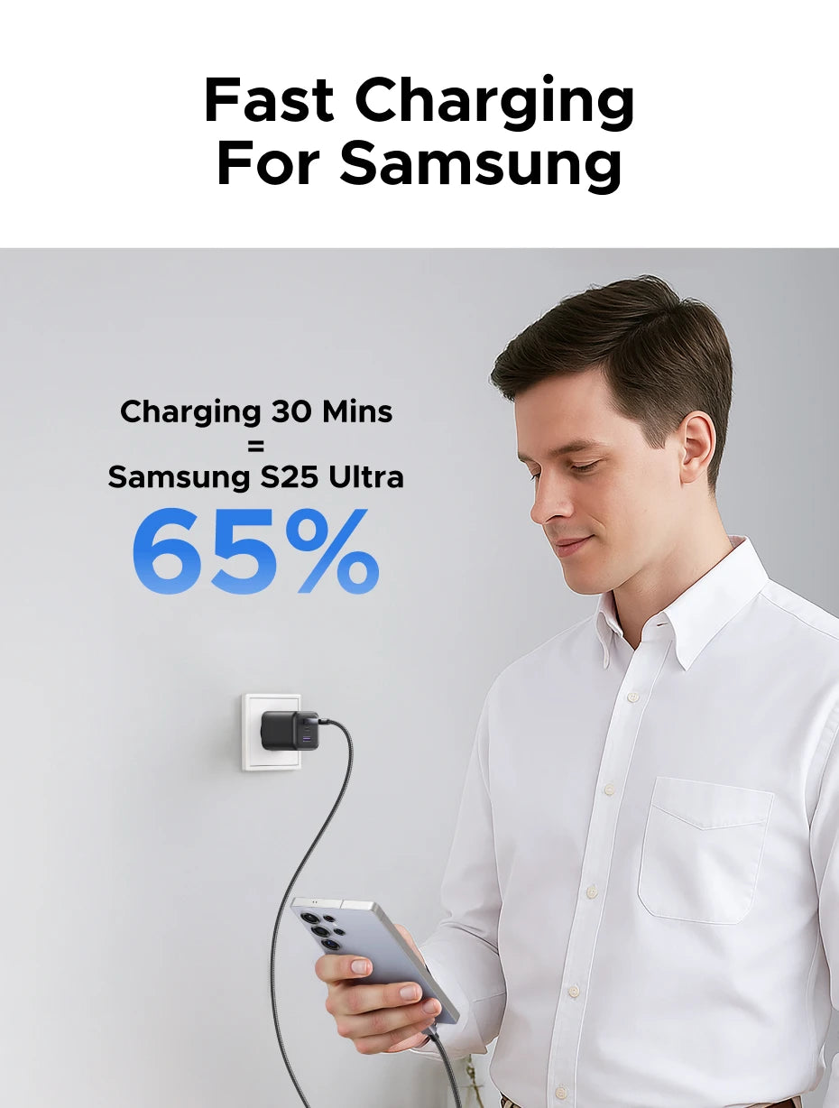 UGREEN 45W/30W/25W/20W GaN Charger PD3.0 PPS QC3.0 USB C Fast Charger For Samsung S26 iPhone 17 16 15 Pro Max iPad Xiaomi Tablet