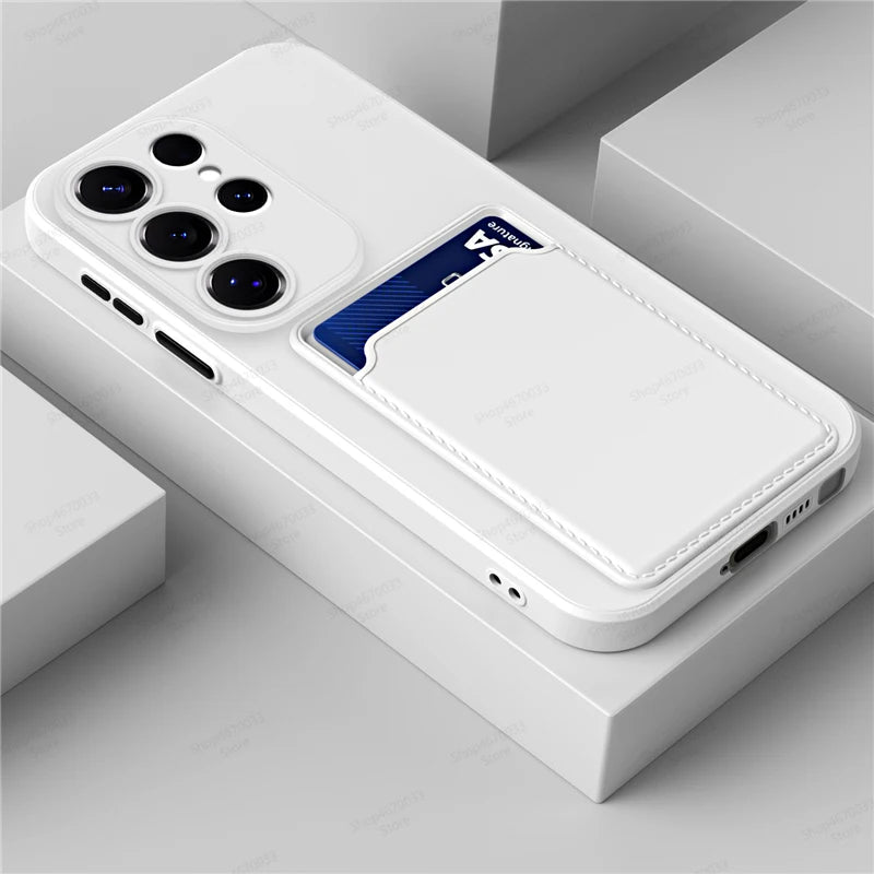 Liquid Silicone Case For Samsung Galaxy S26 S25 S24 S23 S22 S21 Ultra Plus FE Edge Card Holder Case For Samsung A57 A56 A55 A54