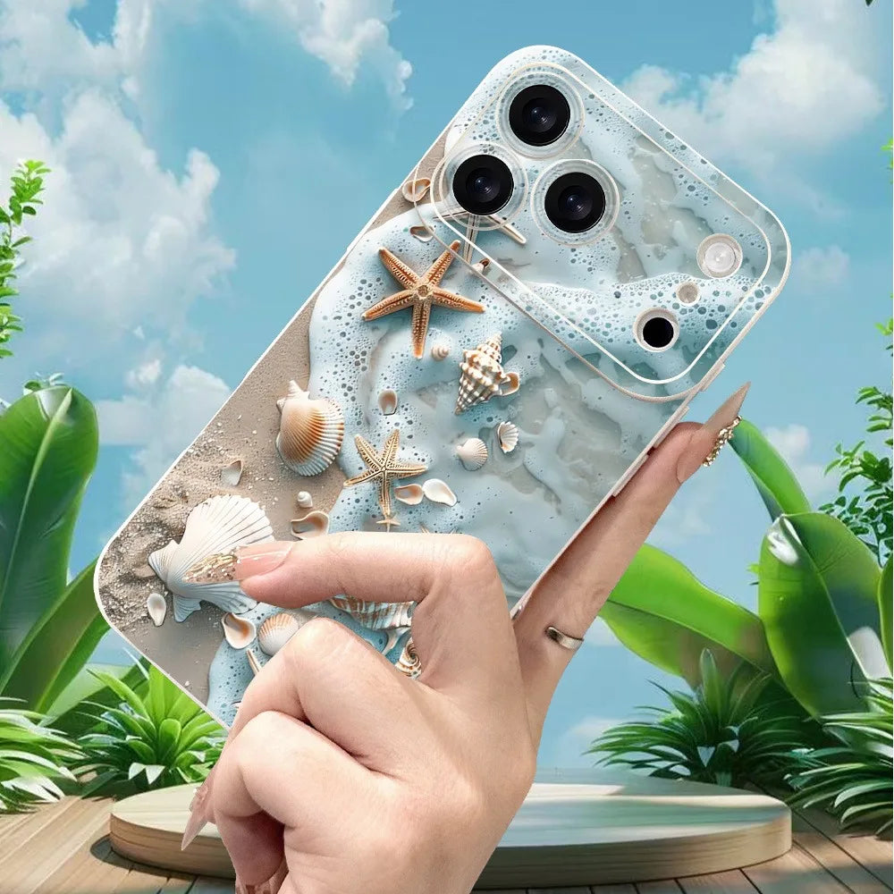 Summer Beach Shell Starfish Design Phone Case For Samsung Galaxy S26 S25 S24 Ultra S23 S22 Plus S21 S20 FE A15 A35 A54 A55 Cover