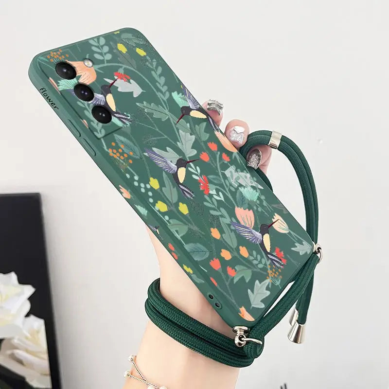 Free Bird Crossbody Lanyard Silicone Phone Case For Samsung Galaxy S23 S22 S21 S10 S8 Plus Note 20 ultra 10 Plus Cover