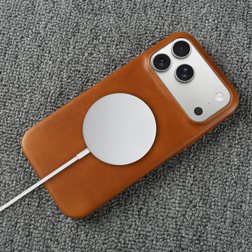 Luxury Genuine Leather Magnetic Phone Case For iPhone 17 Air 17e 16e 16 15 14 Plus 13 12 Mini 11 Pro Max For Magsafe Cover Funda