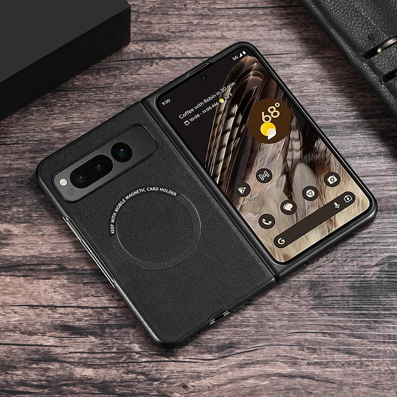Premium PU Leather Case for Pixel Fold For Magsafe Wireless Charging Hard Back Cover For Google Pixel Fold G9FPL