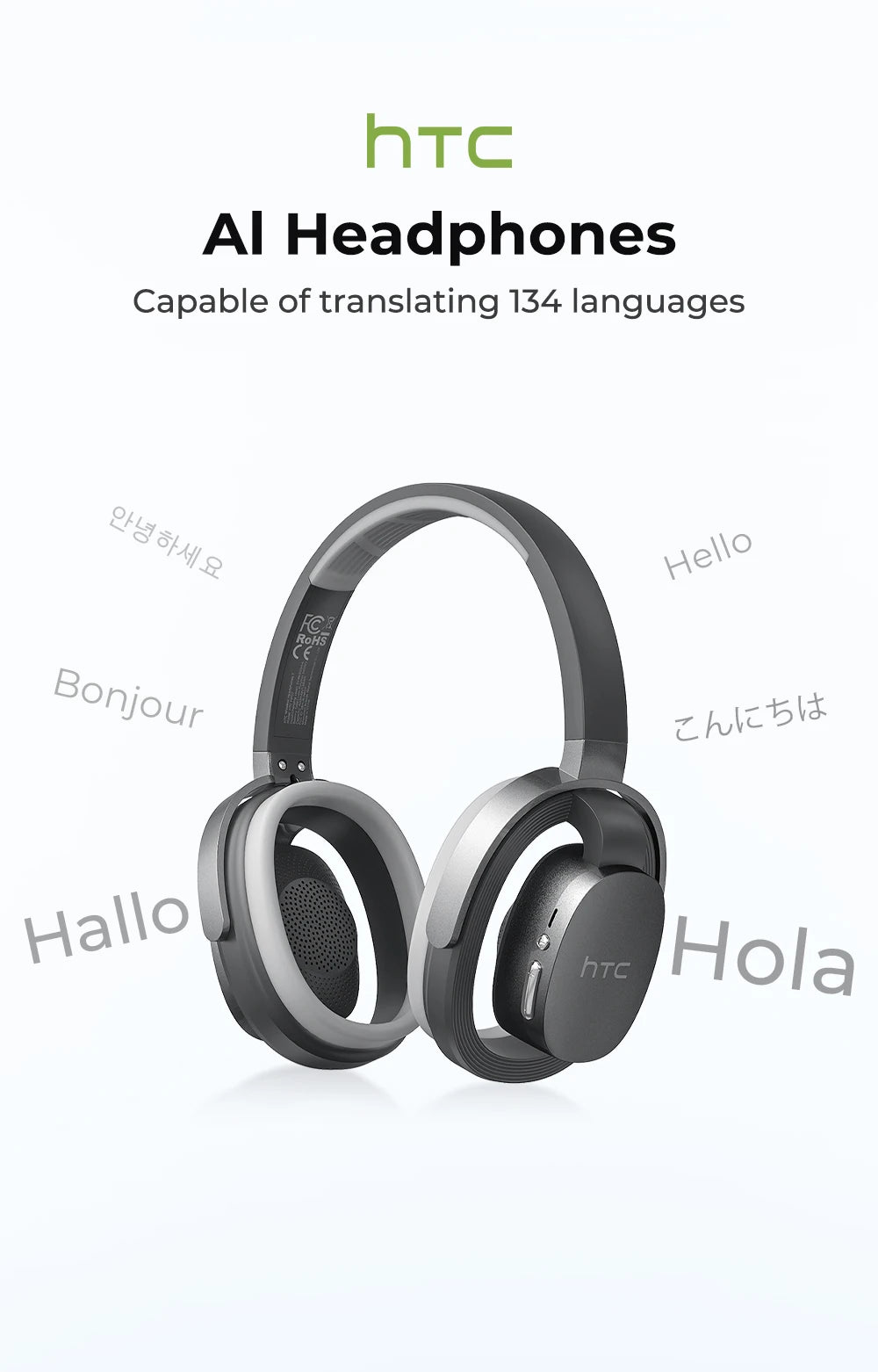 HTC HP07 Over-ear Headphones 134 Languages Translation Earphones Face-to-Face Translation Earphones Ultra-long Life Battery
