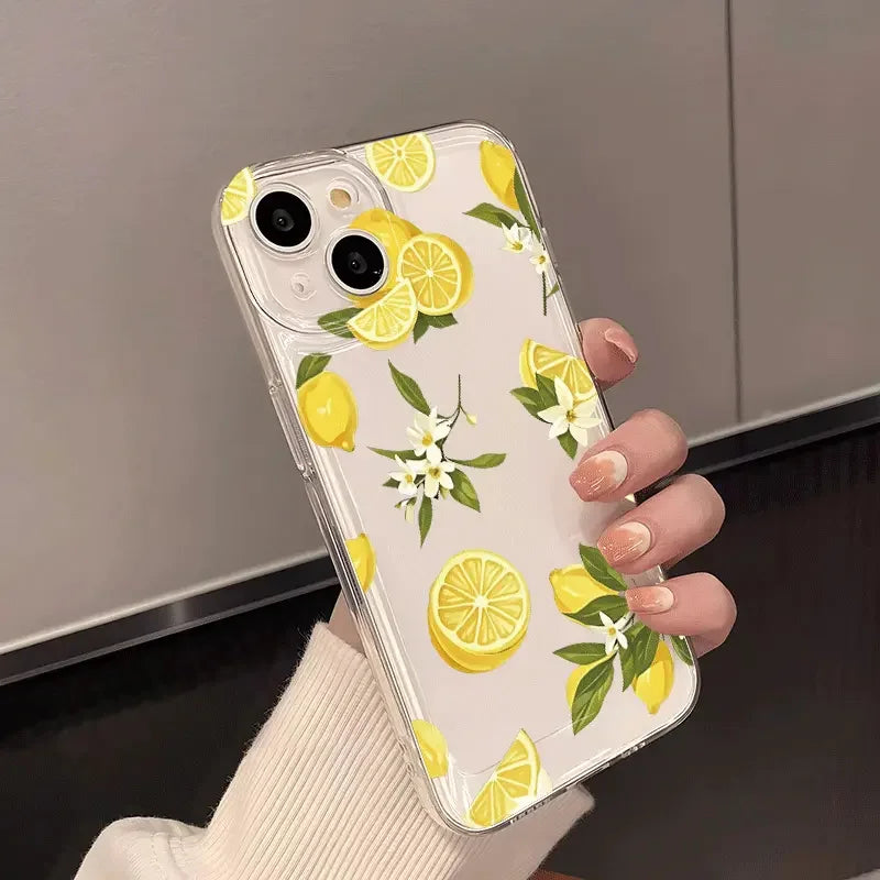 Summer Fruit Lemon Flower Clear Phone Case for Samsung Galaxy S25 S24 S23 S22 S21 FE Plus Ultra A56 A55 A35 A16 A54 A53 Cover