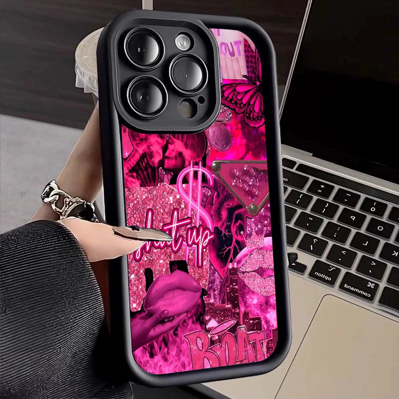 Pink Lips USD Banknote Printed Phone Case For Samsung Galaxy S26 S25 S24 S23 S22 S21 S20 Ultra Plus FE A55 A54 A15 A35 Cover