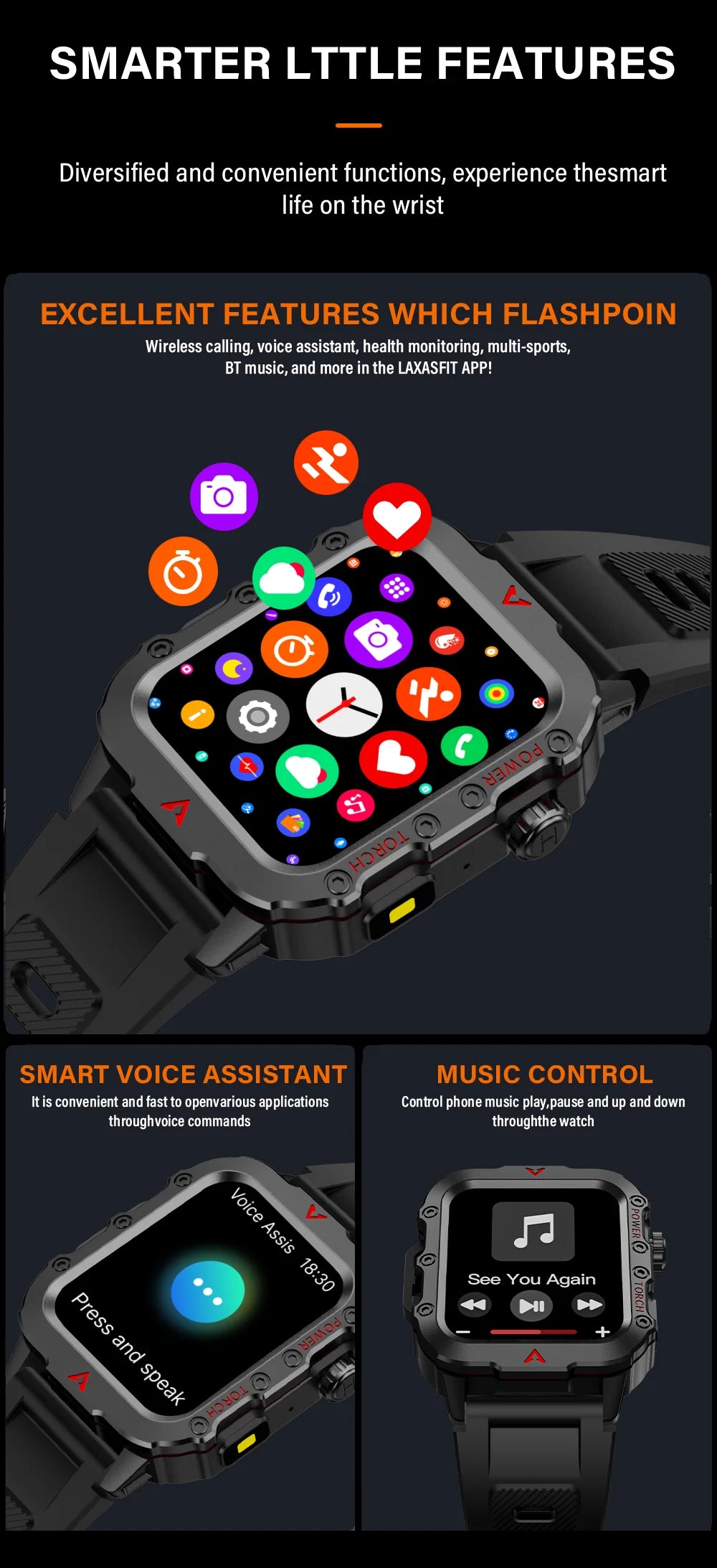 G.L Wear 2026 Smartwatch Outdoor Sport Fitness HR SpO2 Sleep Monitor LED Flashlight Bluetooth Call Men Women