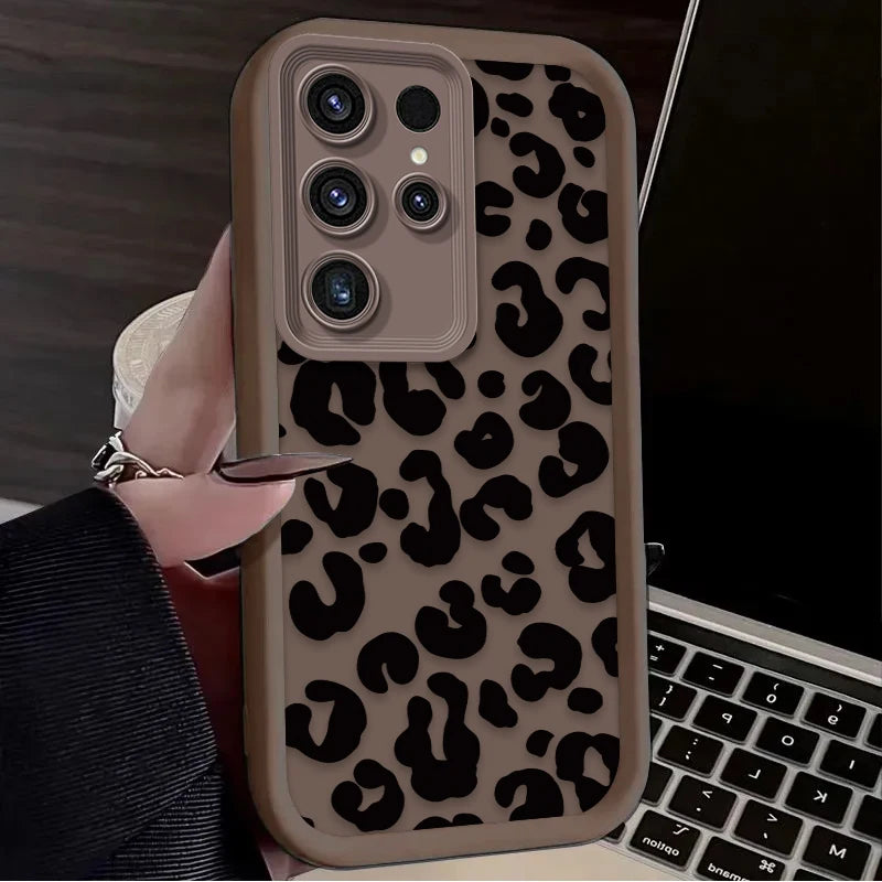 Leopard Print Pattern Silicone Case For Samsung Galaxy S24 S25 S23 Ultra S22 S21 Plus FE A15 A35 A54 A55 Silicone Soft Cover