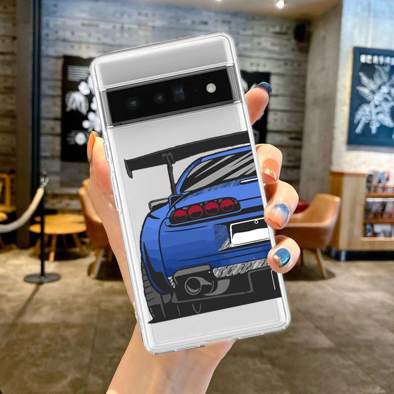 For Google Pixel 10 Pro 10A Phone Case Pixel 9 Pro XL Pixel 8 Pro 9A 8A 7A 7 6A 6 Pro Soft TPU Cover Japan JDM Sports Cars Comic