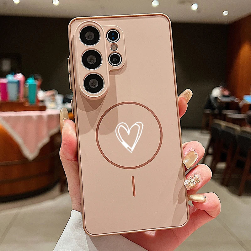 Love Heart Print Magnetic Phone Case For Samsung Galaxy S26 S25 S24 S23 Ultra S25 FE A57 A37 A17 A56 A55 A36 A16 A15 5G PC Cover