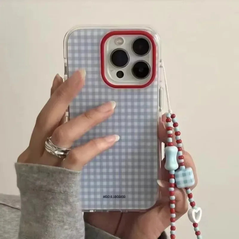 Fashion Blue Checkered Phone Case For Samsung Galaxy S26 S25 S24 S23 S22 S21 S20 FE Note20 Edge Plus Ultra Lite 5G Clear Cover