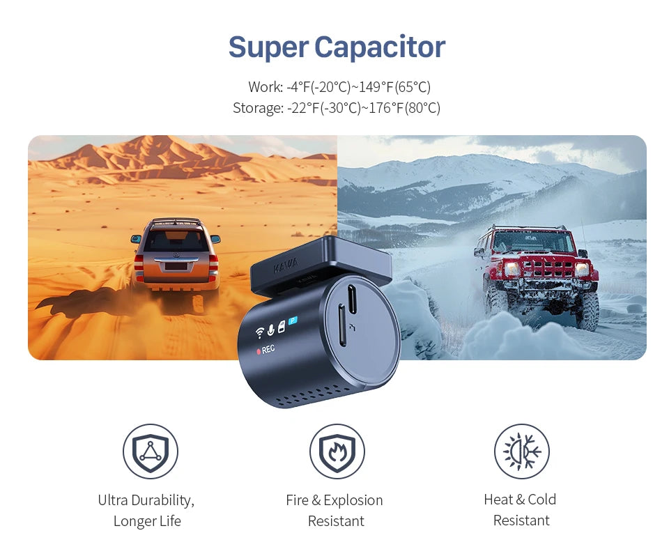 Dash cam KAWA MINI3 Pro Gen2 Car Dvr 2K Auto Video Recorder Upgrade Car Camera,WiFi&APP/Voice Control,Night Vision Tiny Dashcam