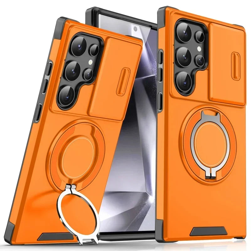 Case For Samsung Galaxy S26 S25 S24 S23 S22 S21 Ultra S24FE S25EDGE Slide Camera Protect Magnetic holder Armor Shockproof Cover