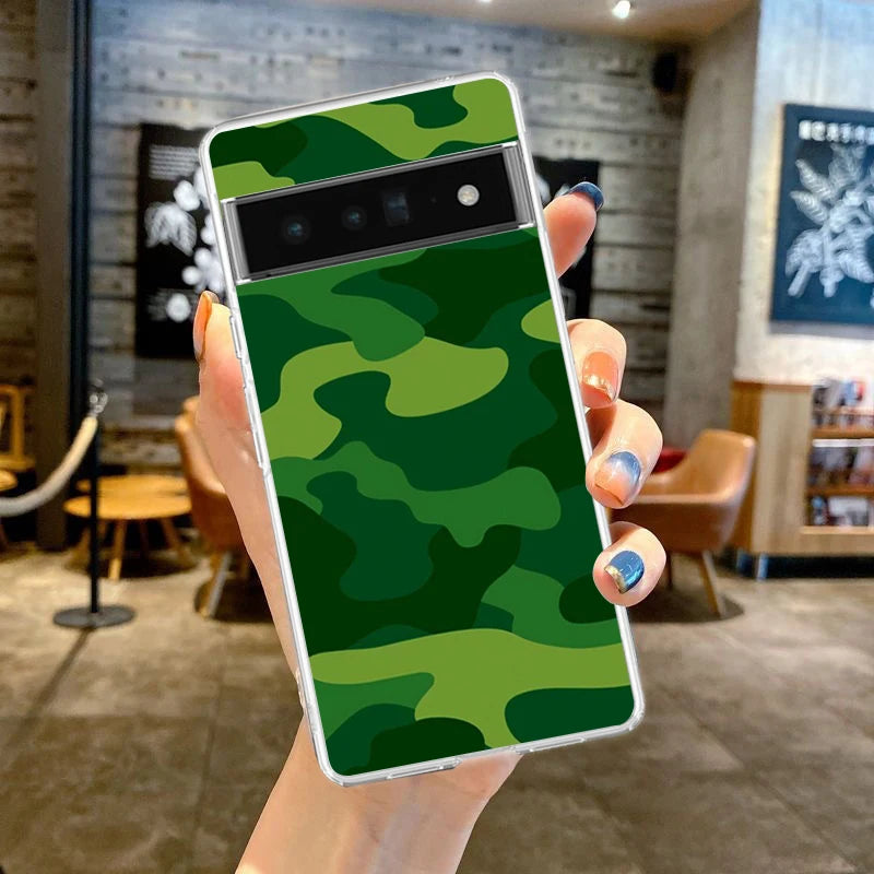 Phone Case Cover for Google Pixel 10 9 8 7 6 5 4 4XL Soft TPU 7A 6A 5A 4A 3A Pro XL 5G Transparent Shell Camouflage Camo Fundas