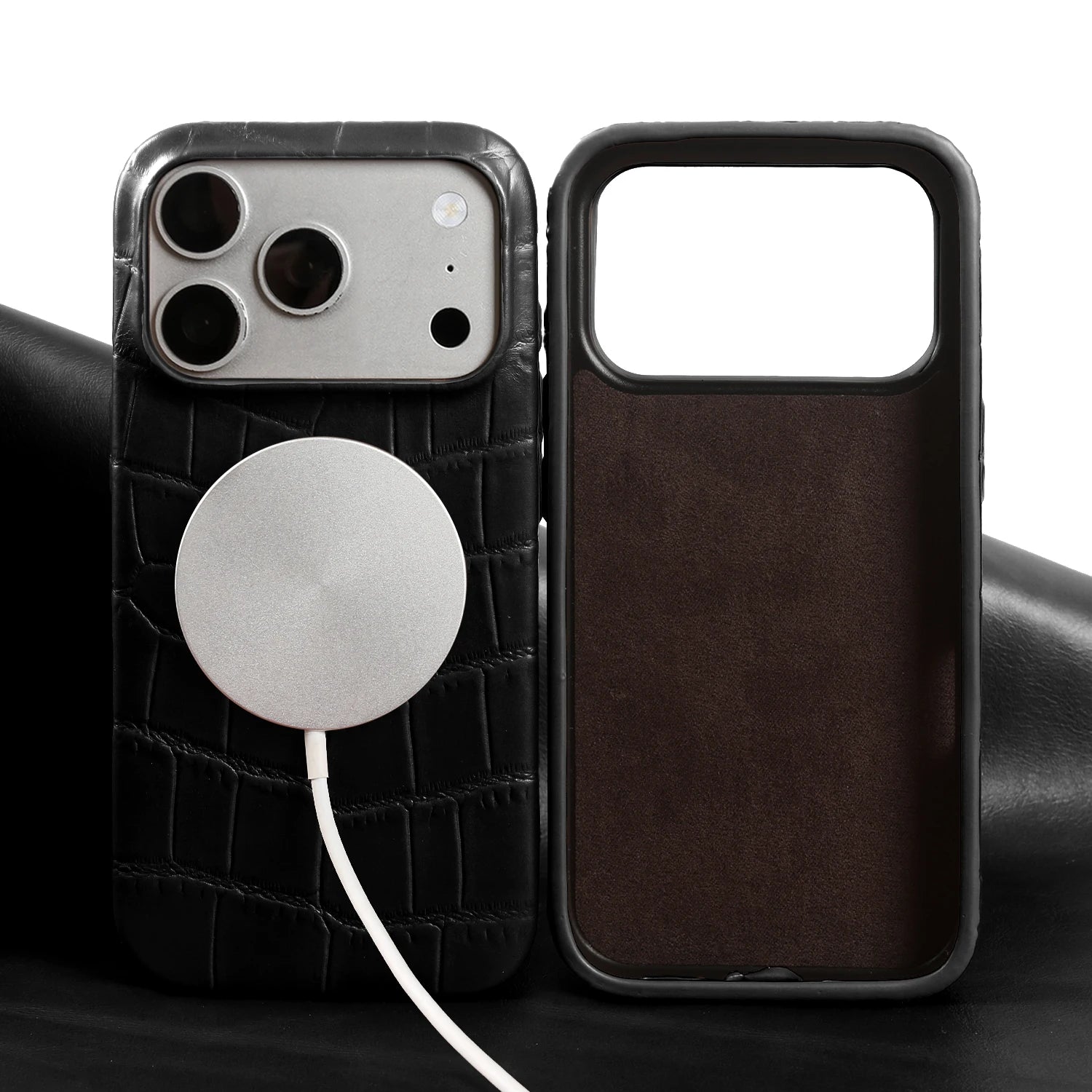 Crocodile Pattern Genuine Leather Phone Case Magnetic Charging Cover For iphone 17 Pro Max iphone Air 16 15 14 Cowhide BackShell