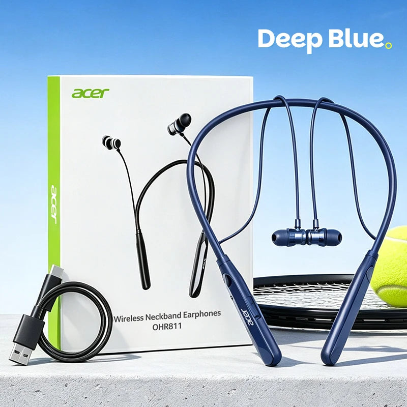 Acer Ohr811 Neck-Mounted In-Ear Wireless Headphones, Bendable Memory Neckband, Stereo Surround Sound, 20-Hour Long Battery Life, High-Definition Calls, Lightweight and Stable, Suitable for Fitness and Running