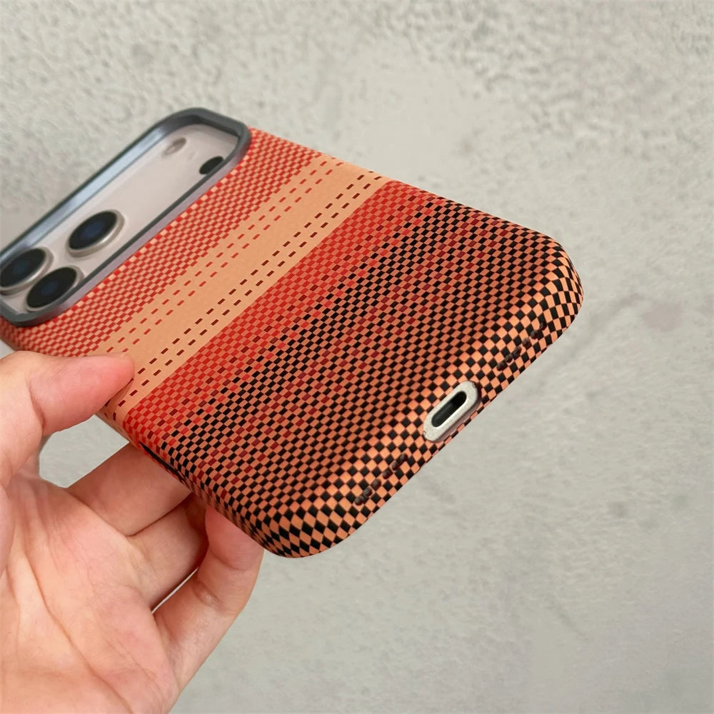 Luxury Kelvar Carbon Fiber Colorful Case for iPhone 17 16 15 14  13 Pro Max Metal Lens Frame Ultra Thin Hard Shockproof Cover