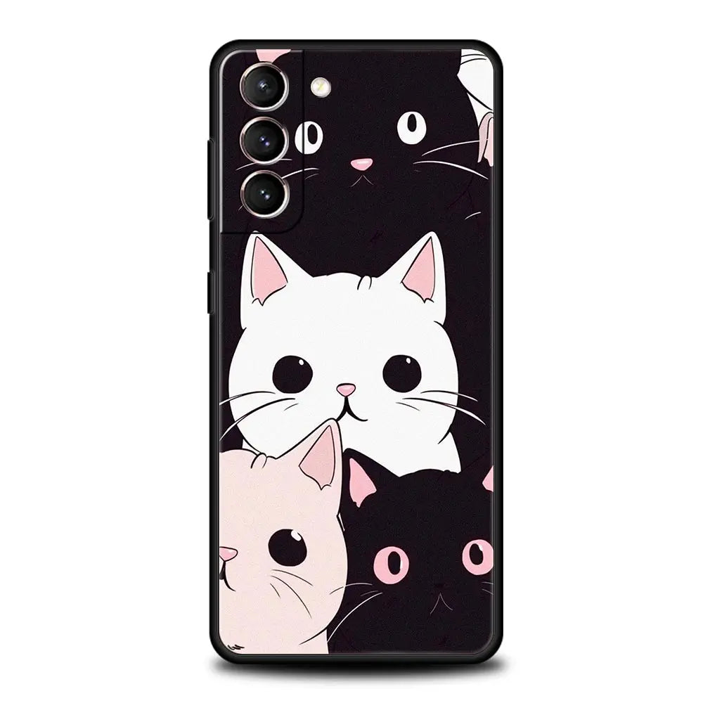 Cute Cat Phone Case For Samsung Galaxy S24 S23 S22 S20 Ultra S21 FE 5G S10 S9 Plus S10E S8 Soft Silicone Cover