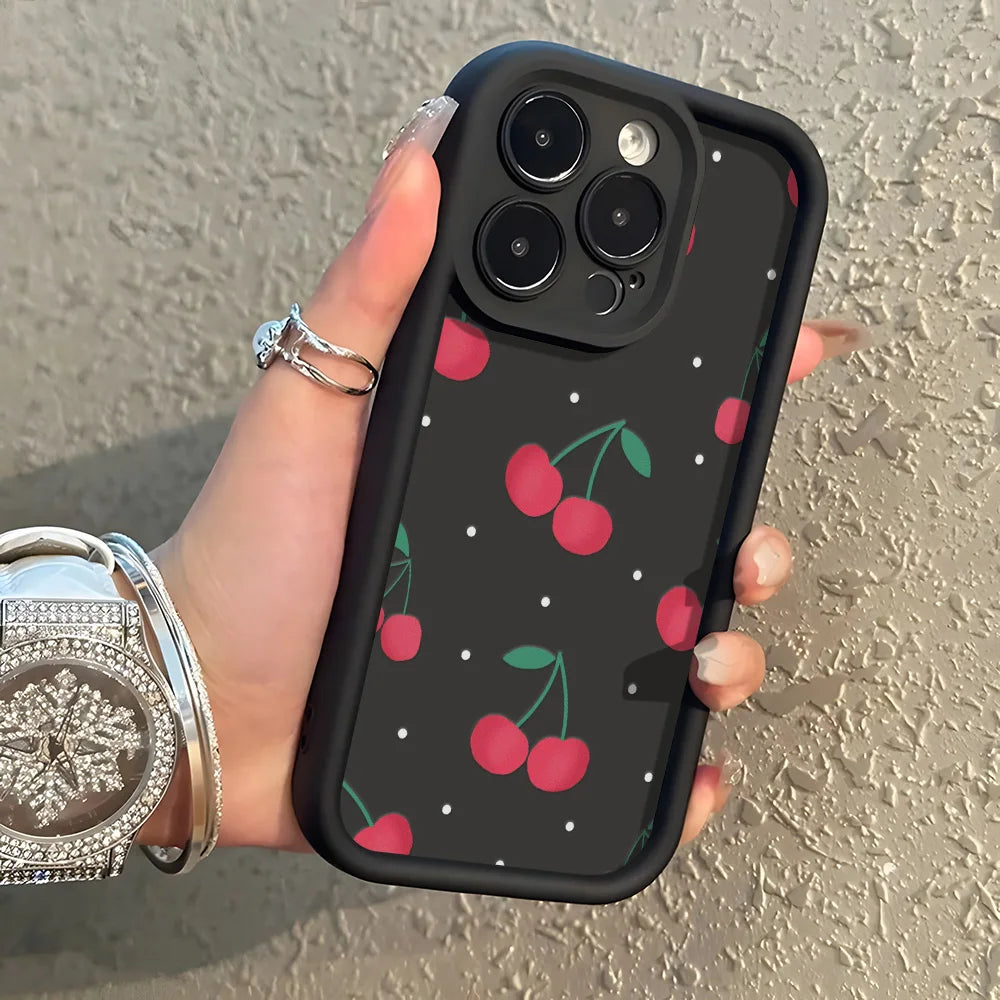 Red Cherry Phone Case For iPhone 13 17 Pro Max Case iPhone 11 16 15 14 Plus 12 16Pro XS Max XR X Cases Soft Silicone Back Cover