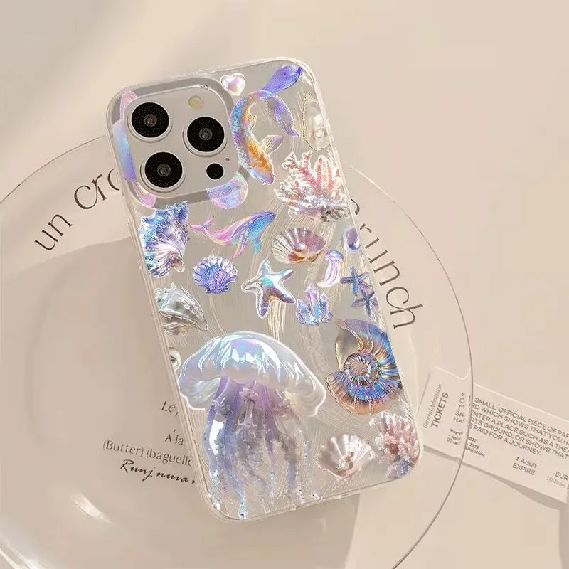 Glossy Colorful Shell Summer Ocean Pattern Phone Case For iPhone 17 Pro 16 15 14 Plus 13 12 11 Pro Max 16E 17Air XR XS Max Cover