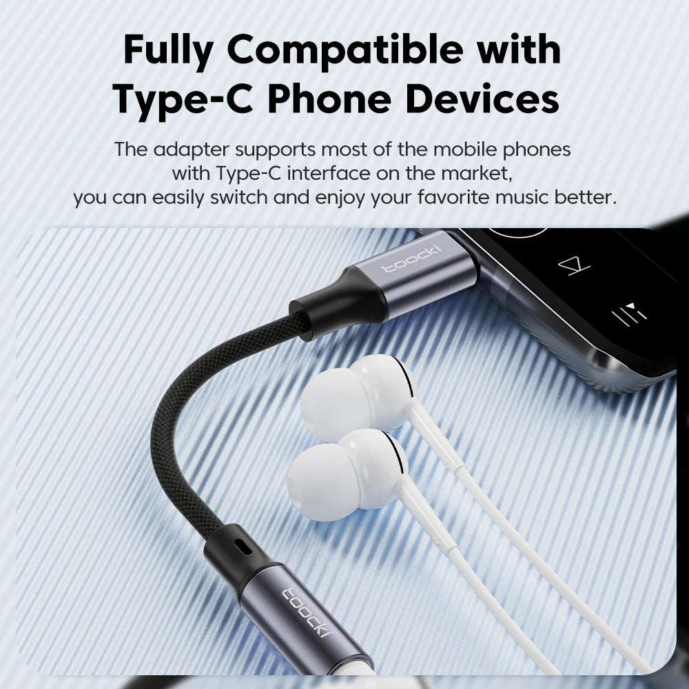Toocki Type C to 3.5mm Earphone Audio Cable Headphones Adapter USB C To 3.5mm Jack Audio AUX Cable For Xiaomi 13 Huawei Samsung