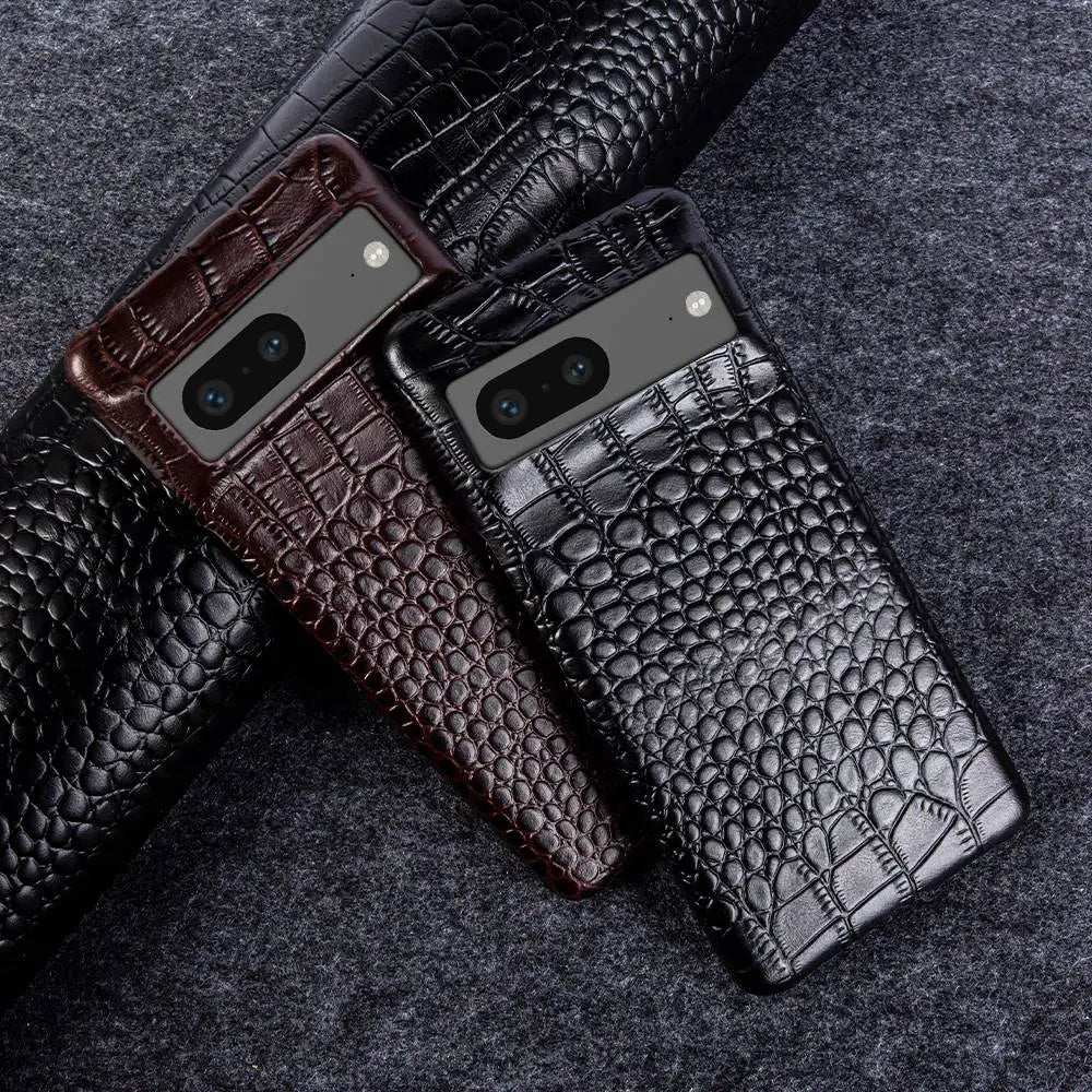For Google Pixel 7 Pro Case Crocodile Grain Genuine Leather Phone Cover Pixel 10 6Pro 5A Capa Protective Etui Back Carcasa Shell
